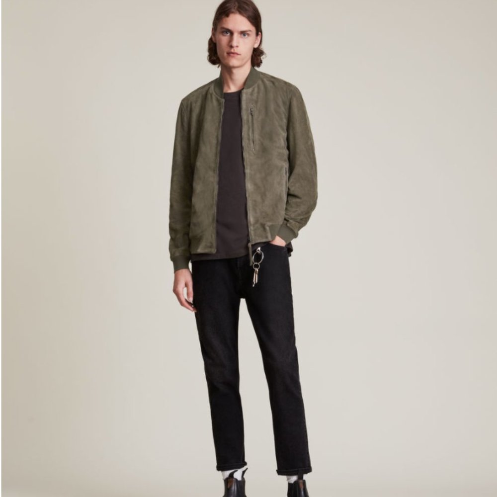 Allsaints Suede bomber jacket, Dark green, xs